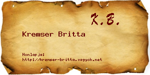 Kremser Britta névjegykártya